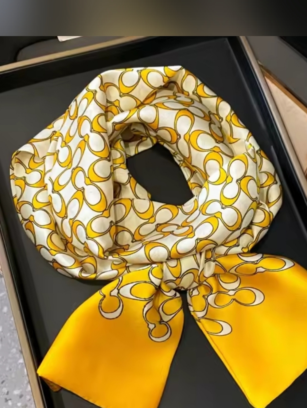 Silk Yellow Patterned Scarf - Picture 2 of 3